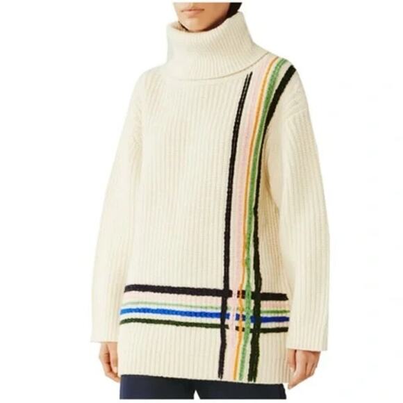 Tory Sport Merino Wool Long Sleeve Turtleneck Tunic Sweater Beige Women's Size S - Picture 1 of 8